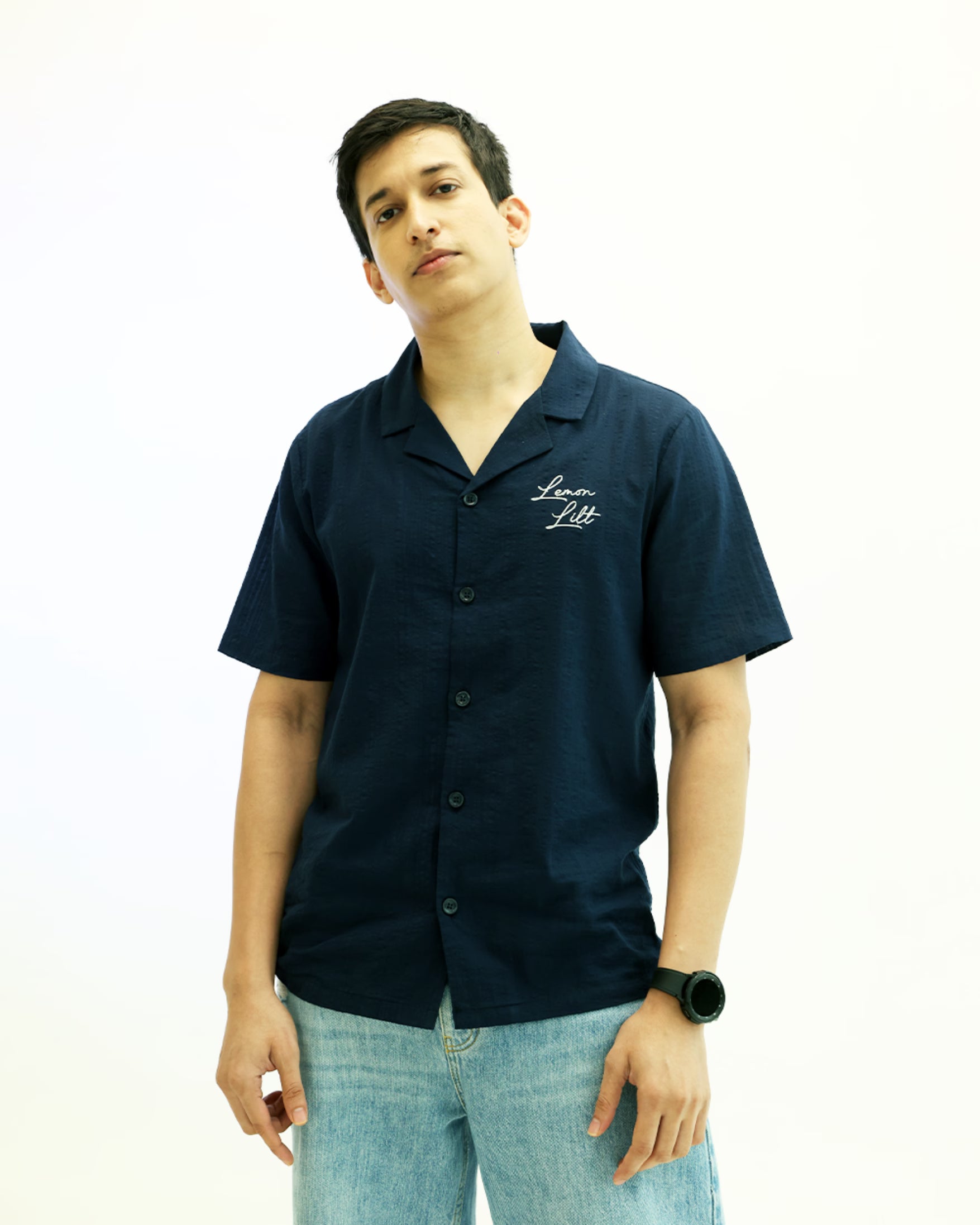 Textured Navy Summer Shirt