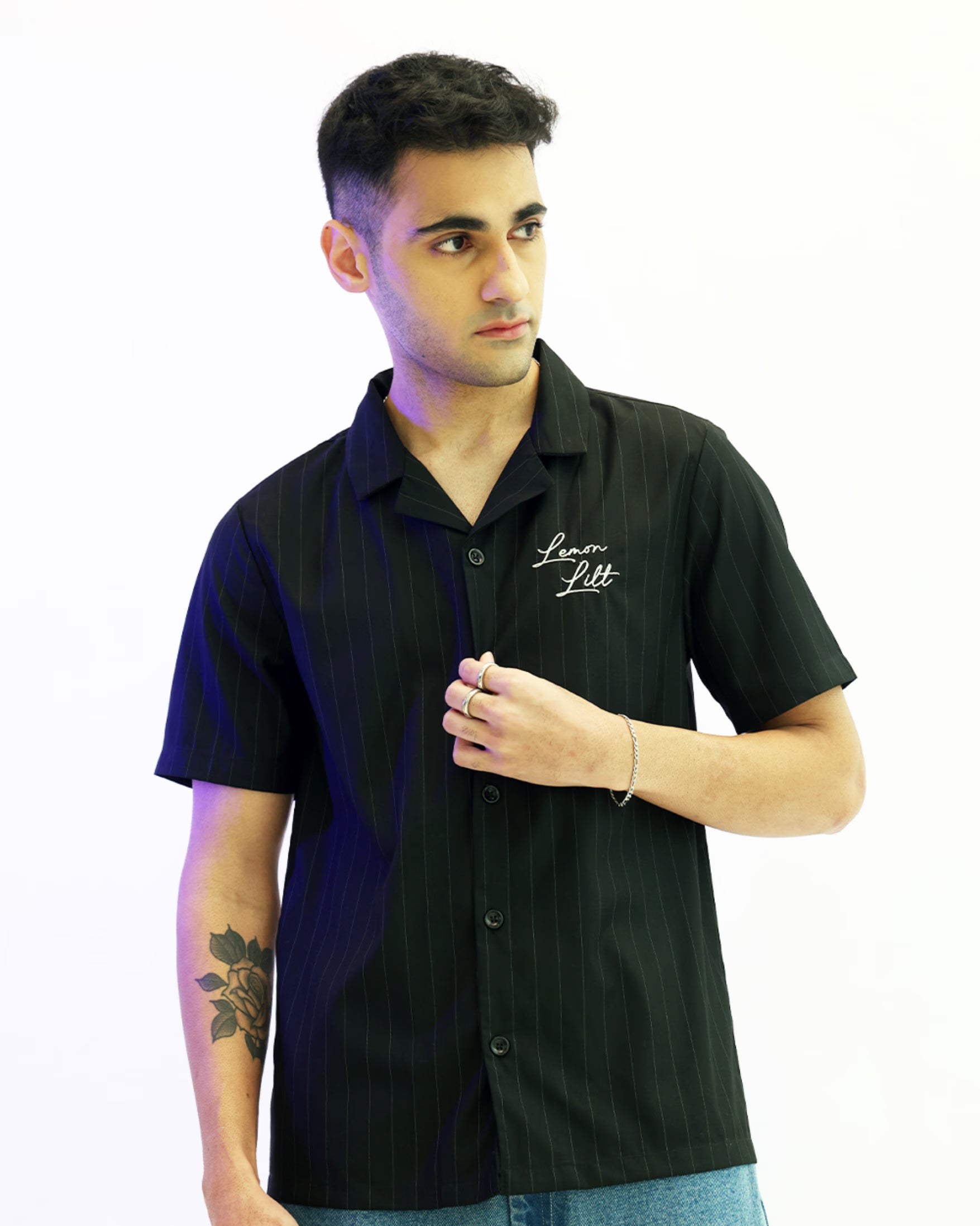 Black Pinstripe Casual Shirt